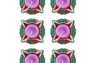 Home Genie Decorative Star-Shaped Diya Candles – Festive Wax Candles with Vibrant Red, Green & Purple Design for Diwali, Weddings, and Home Decoration Pack of 6
