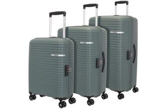 American Tourister Hard PP Check-In Suitcase with TSA Lock, Liftoff+ & 8 Wheel, Trolley Bag for Travel, Travel Bag with Double Wheel, Dark Olive, Small-55Cm/ Medium-67Cm/ Large-79Cm, Set of 3