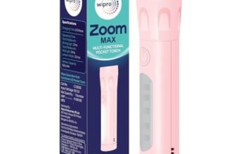 wipro Zoom Max Multi Functional LED Pocket Torch | 5 Modes of Light | Type C Fast Charging | Easy Fit to Pocket | 500 mAh Battery with Upto 3 Hrs Back Up | Pack 1