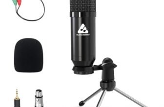Audio Array XLR to 3.5mm Condenser Microphone Kit | Tripod, 2M Cable & Foam Filter | Compatible with Audio Interface, Mixer | Recording, Podcast, Streaming, Home Studio (Black) |AM-C39