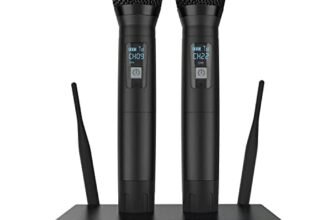 Audio Array AM-W14 UHF Dual Wireless Premium Metal Microphone | 2X XLR Outs & 1/4″ Mix Out | Range up to 200ft/60m | Karaoke Singing, Wedding, DJ, Church | PA System, Amplifier, Mixer, Party Box