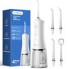 Operan Water Flossers for Teeth Cleaning Upgraded 300ml Cordless Water Dental Flossers Rechargeable Oral Irrigator with 4 Modes 4 Jet Tips IPX7 Waterproof Water Floss for Home Travel (White)+1Pack