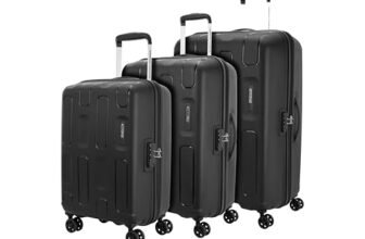 American Tourister 3PC PP Ivy 2.0-8 Wheel, Set (Small + Medium + Large) Hard Suitcase for Travel/Travel Bag with Combination Lock & Smooth Sliding Double Wheel – Black, 55 Cm, 68 Cm, 79 Cm