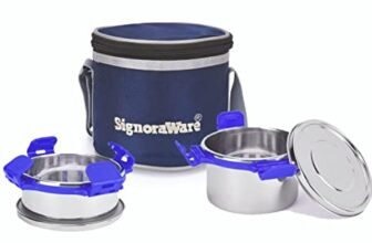 SignoraWare 500ml+350ml All Steel Executive Small Lunch Box with Bag, Food Grade BPA Free, Leak Proof and Air Tight Stainless Steel Containers, Compact and Sleek Tiffin Box (Set of 2 Violet)
