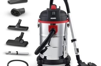 AGARO Ace Wet & Dry Vacuum Cleaner, 1600 Watts, 21.5 Kpa Suction Power, 30 litres Tank Capacity, Home Use, Blower Function, Washable 3L Dust Bag, Stainless Steel Body (Black/Red/Steel)