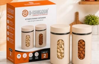 E-COSMOS® 1000 ml Plastic Kitchen Storage Container Pack of 4 – Airtight Oval Container with Clear Window for Snacks, Tea, Coffee & Dry Fruits (Multicolor) (Pack Of 4, 1000, Milliliters)