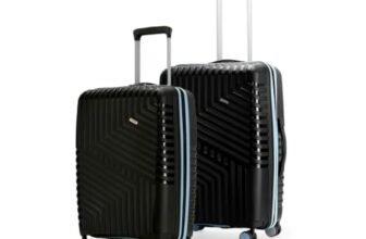 LAttitude By Provogue Core Set of 2 Trolley Bags Cabin + Medium Polypropylene Hard Suitcase, 8 Spinner Wheels, Recessed Number Lock, Lightweight Luggage for Men & Women Midnight Black/Arctic Blue