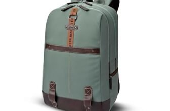 Gear Classic 4 19″/31L anti theft faux leather Medium Water Resistant Laptop Backpack/Casual Backpack/Daypack/Travel Backpack/College Bag For Men/Women(Pista Green-Brown)