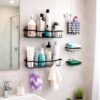 Nayasa Zenova, Bathroom Shelf Set of 5, No Drill Wall Mounted Organizer, Rust-Proof Metal Multipurpose Storage Rack with Soapcase & Toothbrush Holder, Black