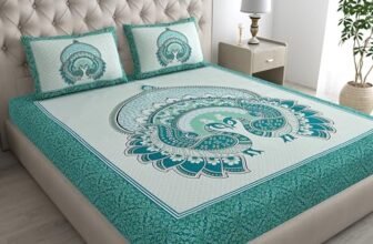AC FASHION Rajasthani Jaipuri Sanganeri Printed 144 TC 100% Cotton Bed Sheet Set for Double Bed,Double Peacock Pattern, Double Bedsheet Cotton with 2 Pillow Covers