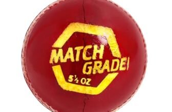 DSC Match Grade Cricket Leather Ball – Official Size & Weight 5.5oz Professional Match Ball, Alum Tanned 4-Piece Construction (Red, Pack of 1)