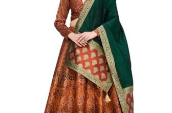 PURVAJA Women’s Kanjiwaram Semi-Stitched Lehenga choli (Zahira-Rust_Free Size)