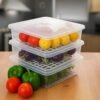 Sulfar Fridge Storage Boxes Fridge Organizer with Removable Drain Plate Tray, Storage Container (Pack of 3)