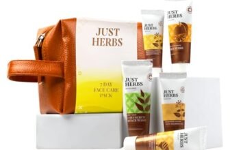 Just Herbs 7 Days Face Care Pack Skincare Essentials Combo with Facewash | Honey Facial Gel | Honey Exfoliating Gel | Herbal Massage Cream and Anti Blemish Gel Perfect for Gifting Travel Kit Set for Men