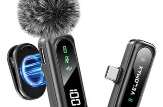 VELOMAX Mic for YouTube Wireless, Wireless Mic for YouTube with One-Click Noise Cancellation, Microphone for Vlog Recording, Magnetic Clip-on Mic with Battery Display, 98ft Transmission for Youtuber
