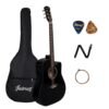 JUAREZ JRZ41CLN-BK-KIT 41″ Cutaway Acoustic Guitar Kit Black | Linden Body | Catalpa Neck | ABS Fingerboard & Bridge | Gloss Finish | Bag, Strap, Strings & Picks | Beginner