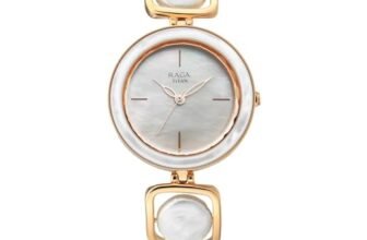 Titan Raga Power Pearls 2.0 with Quartz Analog Mother of Pearl Dial Rose Gold Brass Strap Watch for Women – 95226WM02F