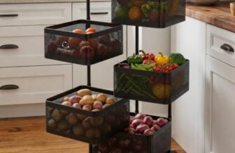 HomeWiz Square Kitchen Rack 5- Layer | Lifetime Usage Heavy Duty Steel Trolley | Kitchen Storage | Onion Potato Rack For Kitchen | Multipurpose Storage Rack for Fruits & Vegetables | Rust-Free Forever