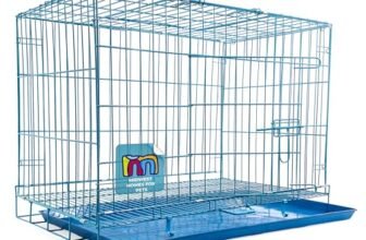 Midwest Dog Crates Cage Kennel 24 Inch – Age 2-4 Month & Adult Cats Crate (24Lx17Wx18H) – Sturdy Metal Construction – Portable & Foldable Design – Blue Color