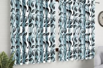 MollisHomes Window Curtains 5 Feet Long Set of 10 | Floral Design | Polyester | Light Filtering Curtains | Curtains for Living Room | (118 x 152 cm, Black) | Perfect for Home Decor