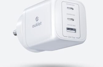 Auklet 65W GaN Fast Wall Charger, with PD & PPS Support, USB 2C, 1A Port, BIS Certified, Compatible with All iPhones, iPads, MacBooks, laptops, and All Android mobiles (White)