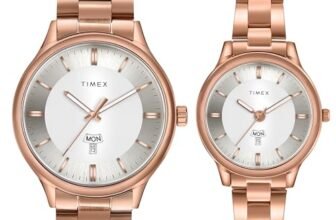 TIMEX Analog Watch for Couple with Silver-Tone Round Dial & Rose Gold Stainless Steel Bracelet Band Water Resistant Pair’s Wrist Watches – TW00ZP008