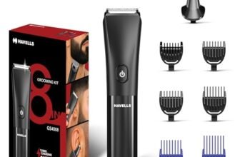 Havells 8 in 1 Grooming Kit |2-in-1 Special Blade|Nose & Ear Attachment|4 Beard & 2 Hair Combs|Type C Turbo Charge|No Nicks & Cuts|2 Year Guarantee|GS4008