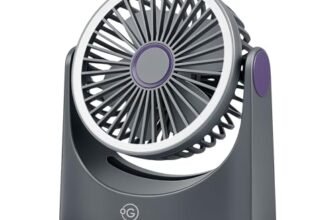 OOGE Breeze 1000 Noise-Free Rechargeable Table Fan | 6 Inch Compact Design | 8 Ft Air Throw | ROHS Certified & Child Safe | Night Light | USB Charging | Portable Desk Fan for Home & Office (Grey)