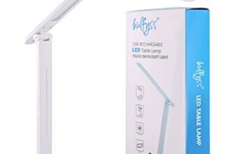 Bulfyss Air USB Rechargeable LED Desk Lamp, Dimmable Foldable Office Lamp with 3 Lighting Modes and 5 Brightness Levels Touch Control Table Lamps for Study, Work and Reading (Warm White, Natural)