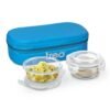 Treo by Milton Sky Lite Tiffin Vertical | 2 Round Containers (400 ml Each) with Jacket | Borosilicate Glass | Airtight Leak-Proof Lids | Microwave & Oven Safe | Ideal for Office & Travel, Blue