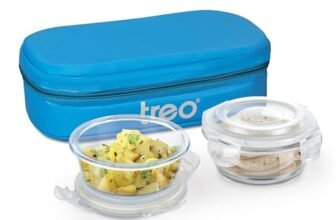 Treo by Milton Sky Lite Tiffin Vertical | 2 Round Containers (400 ml Each) with Jacket | Borosilicate Glass | Airtight Leak-Proof Lids | Microwave & Oven Safe | Ideal for Office & Travel, Blue