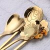 DRIFLY Stainless Steel Gold Coffee Spoon Set, Dessert Spoons with Flower and Heart Shapes, 24 Centimeter, Set of 4