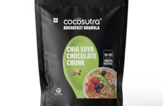 COCOSUTRA Chia Soya Chocolate Chunk Breakfast Granola 1 kg | With Natural & Gluten Free ingredients| High Protein Cereal with Oats, Nuts, Seeds and Dry Fruits | Lightly sweetened with Jaggery