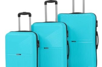 Teakwood Set of 3 8 Wheels Trolley Bag, Hard Cabin with Zipper Closure, Adjustable Push Button & Cross Side Strap, Number Lock System 360 Degree (Set of 3, Aqua Green)