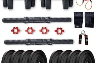 BULLAR Adjustable Dumbbells Set 8 Kg to 20 Kg with Pair of Dumbbell Rods and PVC Weight Plates with Gym Accessories (16 KG)