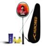 Hundred Powertek 200 Aluminium Badminton Racket with Full Cover & 3 Aura Nylon Shuttlecocks, Lightweight Shuttle Bat for Match Play