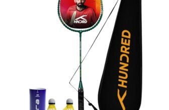 Hundred Powertek 200 Aluminium Badminton Racket with Full Cover & 3 Aura Nylon Shuttlecocks, Lightweight Shuttle Bat for Match Play