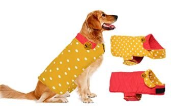Sage Square 2 in 1 Premium Reversible Double Side Dog Coat, Ultra Warm Windproof Winter, Thicker Fleece Jacket for Cold Weather (Yellow and Red) (Small-Medium) (14 Inches)