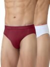 XYXX Men Combed Cotton Brief, Regular Fit, Solid, Pack of 2, XYBRF2PCKN649M, Bold Burgundy+Polar White, M