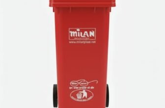 Milan Plastic Manual-Lift Garbage Waste Dustbin with Wheels 120 Ltr Red