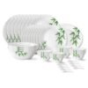 Larah by Borosil Bamboo Leaves Fluted Series Opalware Dinner Set | 44 Pieces for Family of 8 | Microwave & Dishwasher Safe | Bone-Ash Free | Crockery Set for Dining & Gifting | Plates & Bowls | White