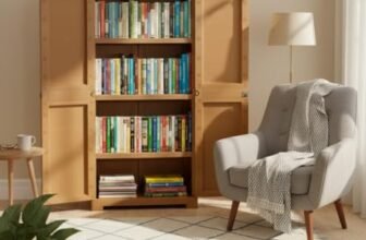 Cello Novelty Big Bookshelf, Sandalwood Brown | 2 Dustproof Doors | Space Saving Cupboard | Plastic Book Shelf | Multipurpose Book Shelf for Home, Office | Book Organizer for Library