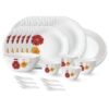 Larah by Borosil Zinnia Fluted Series Opalware Dinner Set | 33 Pieces for Family of 6 | Microwave & Dishwasher Safe | Bone-Ash Free | Crockery Set for Dining & Gifting | Plates & Bowls | White