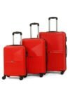 Teakwood Set of 3 8 Wheels Trolley Bag, Hard Cabin with Zipper Closure, Adjustable Push Button & Cross Side Strap, Number Lock System 360 Degree (Set of 3, Red)