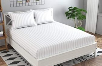 Decoholic 210 TC Glace Cotton Satin Stripes Plain Bed Sheet for Double Bed King Size with Two Pillow Covers for Home-Hotels (90×100 Inch) (White)