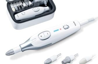Beurer MP 42 German EngineeringI Manicure Pedicure Kit for women I German Engineering I Electric Nail File with 7 Sapphire & Felt Attachments I For filing, shaping, buffing, callus removal, and polishing I Used for special nail care needs I LED Precision Light I Adjustable Speed (2500-4600 RPM) I Dust Protection Cap & Storage Bag I 3-Year Warranty I White in color