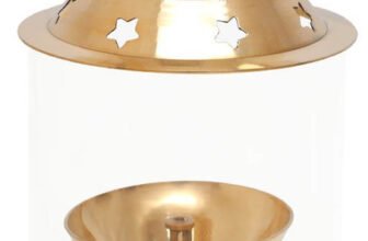 Shubhkart Nitya Akhand Jyot Aaradhya with Borosilicate Glass – Large Brass Table Diya(Height: 9.8 inch)