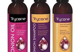 Trycone Onion Oil, Shampoo & Conditioner Combo Pack | Nourishing Care | Repair, Strengthen & Reduce Split Ends | Frizz-Free, Voluminous Look | 3-in-1 Care Solution (Pack of 3)