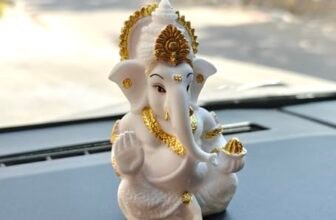 AutoRio Shri Ganesha Idol for Car Dashboard | Lord Statue for Decor, Office & Pooja Room Decor | Spiritual Gift for Housewarming, Festive & Religious Occasions (White)