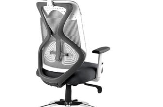 FABASIAN Ergonomic Mesh Office Chair with Adjustable Headrest, Breathable Back, Height Adjustable Seat, Armrests & 360° Swivel for Home & Office(Grey & White)